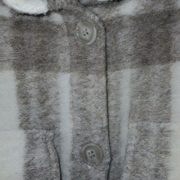 H&M Woven Flannel Button Front Shacket Sz M White Beige Plaid Pockets Oversized - Picture 7 of 14
